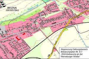 Bekanntmachung der Stadt Merseburg des Satzungsbeschlusses zum Bebauungsplan Nr. B 7 „Wohnbebauung an der Merseburger Straße“, Ortsteil Beuna gemäß § 10 Abs. 3 Baugesetzbuch (BauGB) Lageplan